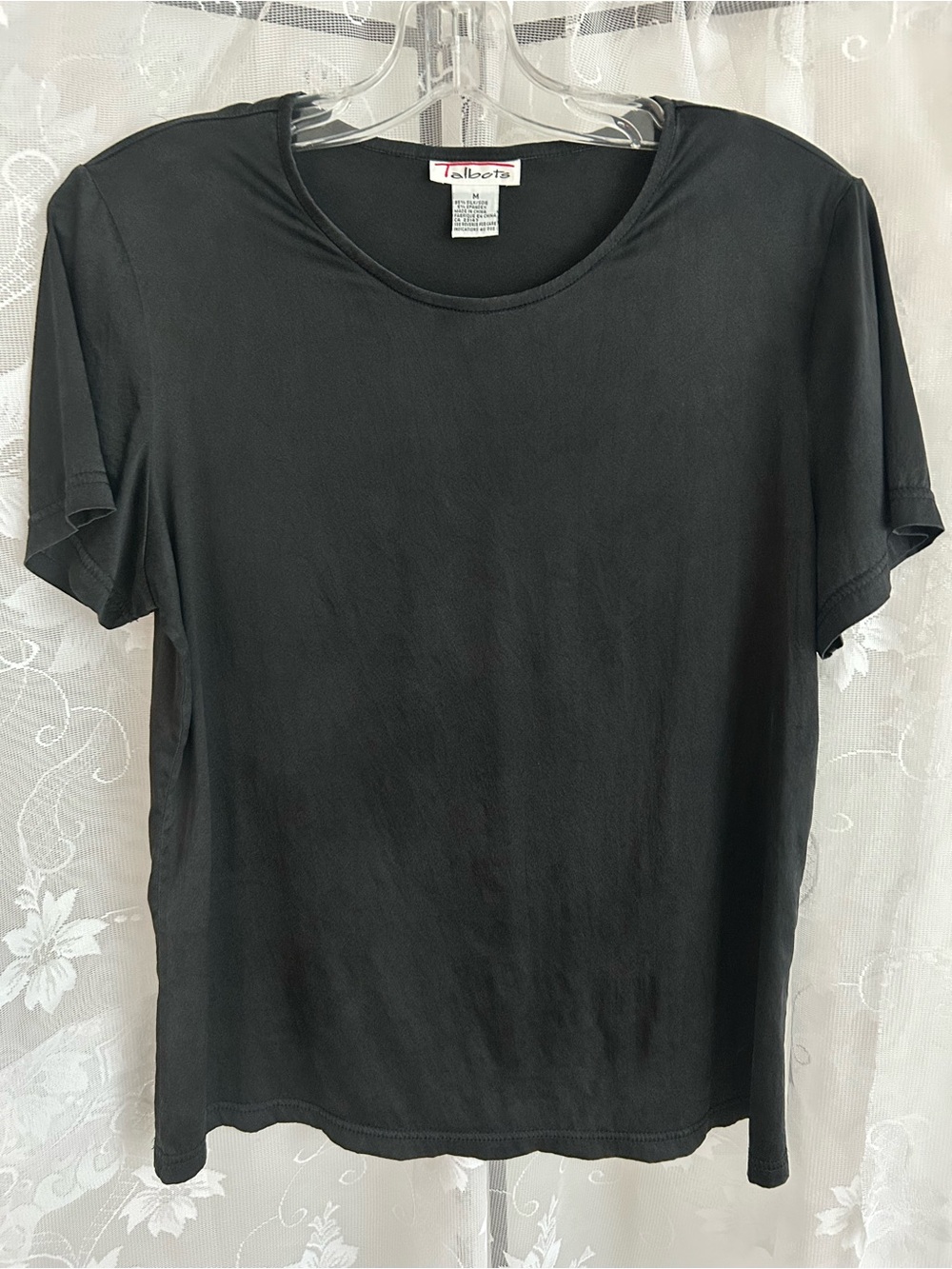Vintage Talbots Black Short Sleeve Silk Crew Tee